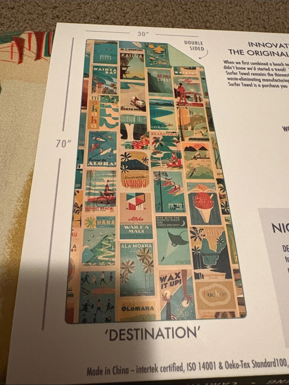 Vintage Poster Print Beach Towel - Teal & Cream